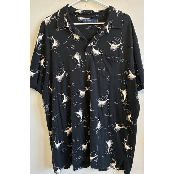 VTG 90s Polo Ralph Lauren Sailfish Shirt Mens 2XL Marlin Graphic Print Fish Polo - Picture 1 of 10